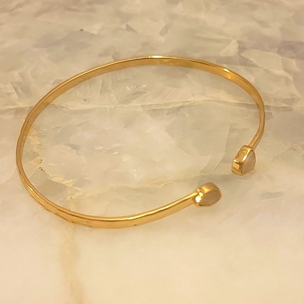 NWT Gorjana Rose Quartz 14Kt Gold Bracelet Bangle Cuff Dainty Ethereal Coquette - Picture 2 of 5